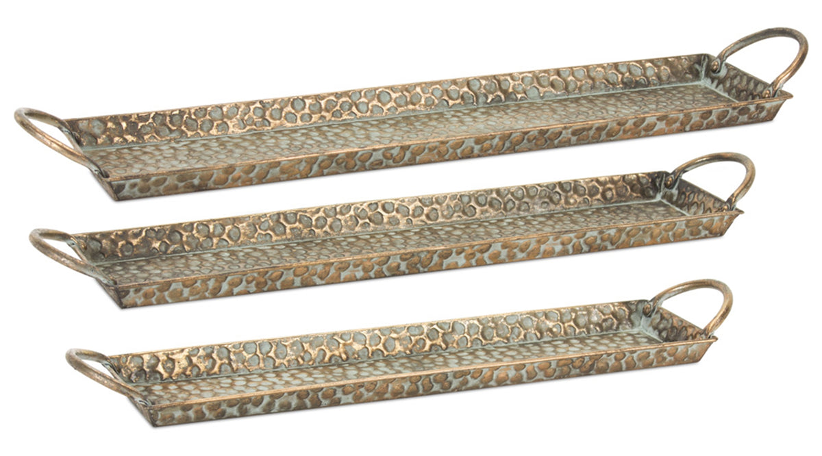 Hammered Metal Decorative Trays with Handles 3 Sizes One Amazing