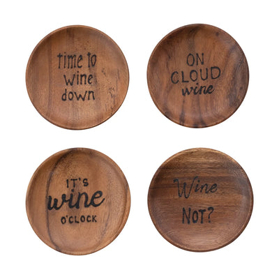 Acacia Wood Tapas Plates with Burned Wine Saying and Abaca Tie - One Amazing Find: Creative Home Market