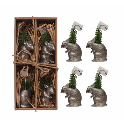 5"H Resin Mouse Place Card/Photo Holders, Antique Silver Finish, Boxed Set of 4 - One Amazing Find: Creative Home Market