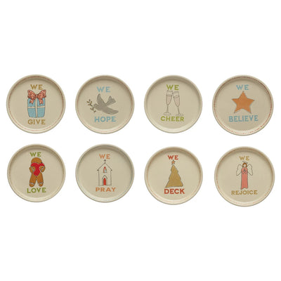 5" Round Stoneware Plate with Holiday Icon and Words, 8 Styles - One Amazing Find: Creative Home Market