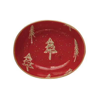 Gold Christmas Tree Hand-Stamped Red 5.25" x 4.25" Stoneware Bowl - One Amazing Find: Creative Home Market