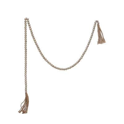 Paulownia Wood Bead 72" Silver Finish Garland with Jute Tassels - One Amazing Find: Creative Home Market