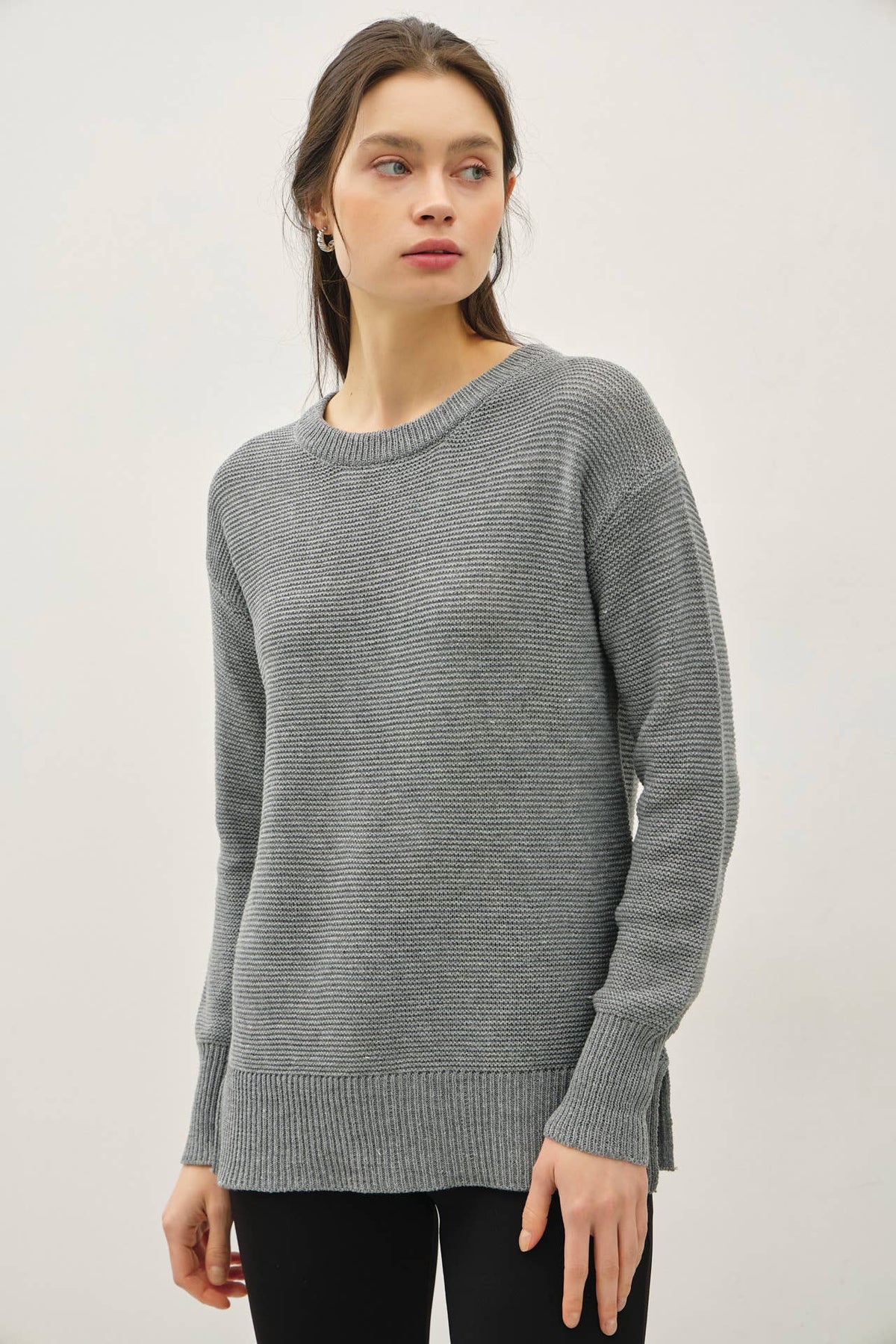 NEW COLOR-BASIC ROUND NECK BOYFRIEND FIT SWEATER