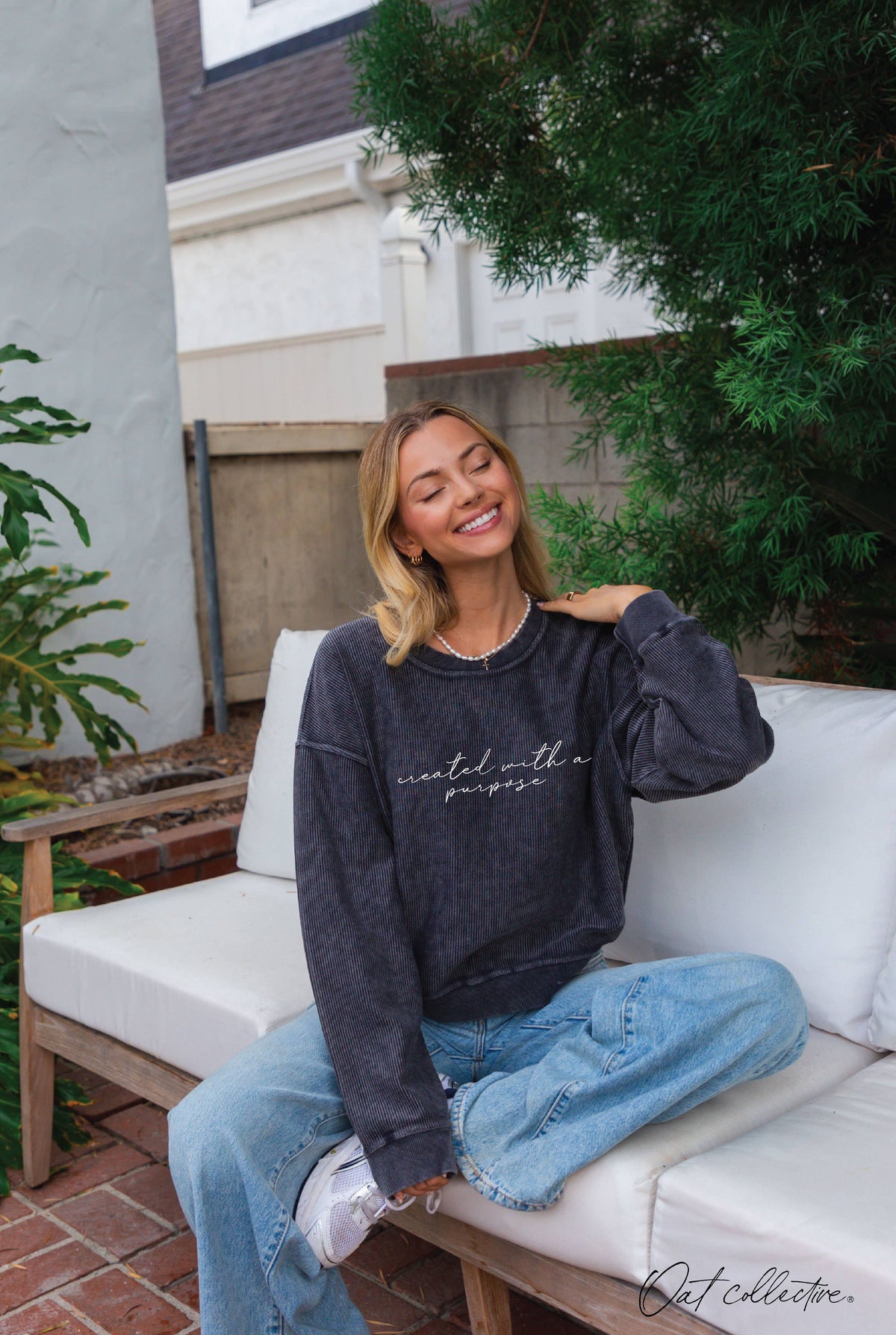 CREATED WITH A PURPOSE Cropped Thermal Vintage Pullover