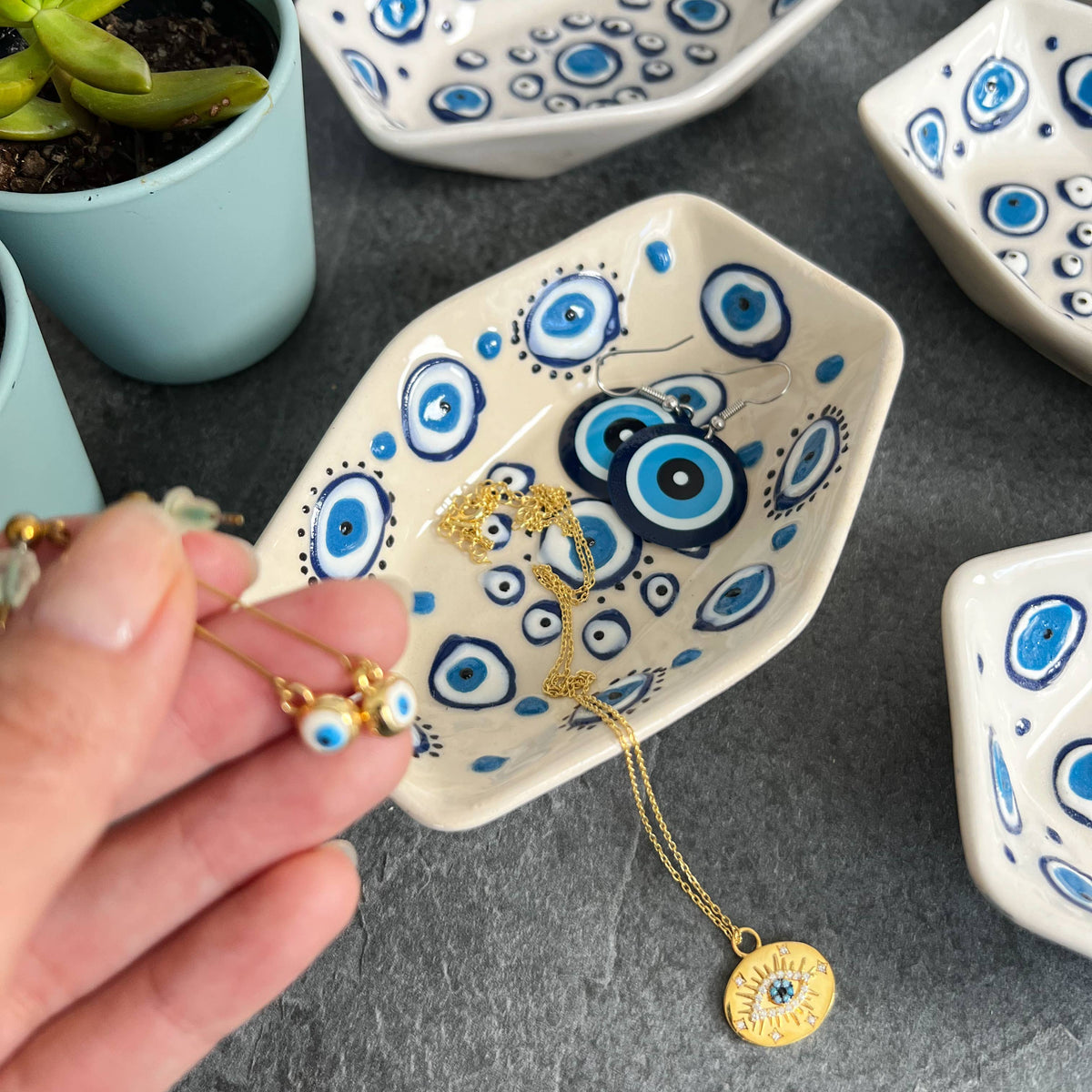 Evil Eye Trinket Dish, Ceramic Pinch Bowls, Handmade Pottery