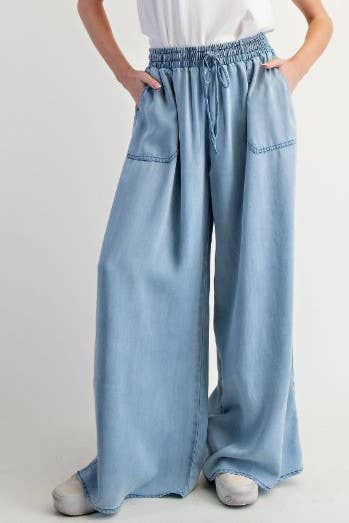 Wide Leg High Waist 100%Tencel Chambray Denim Pants VP83019