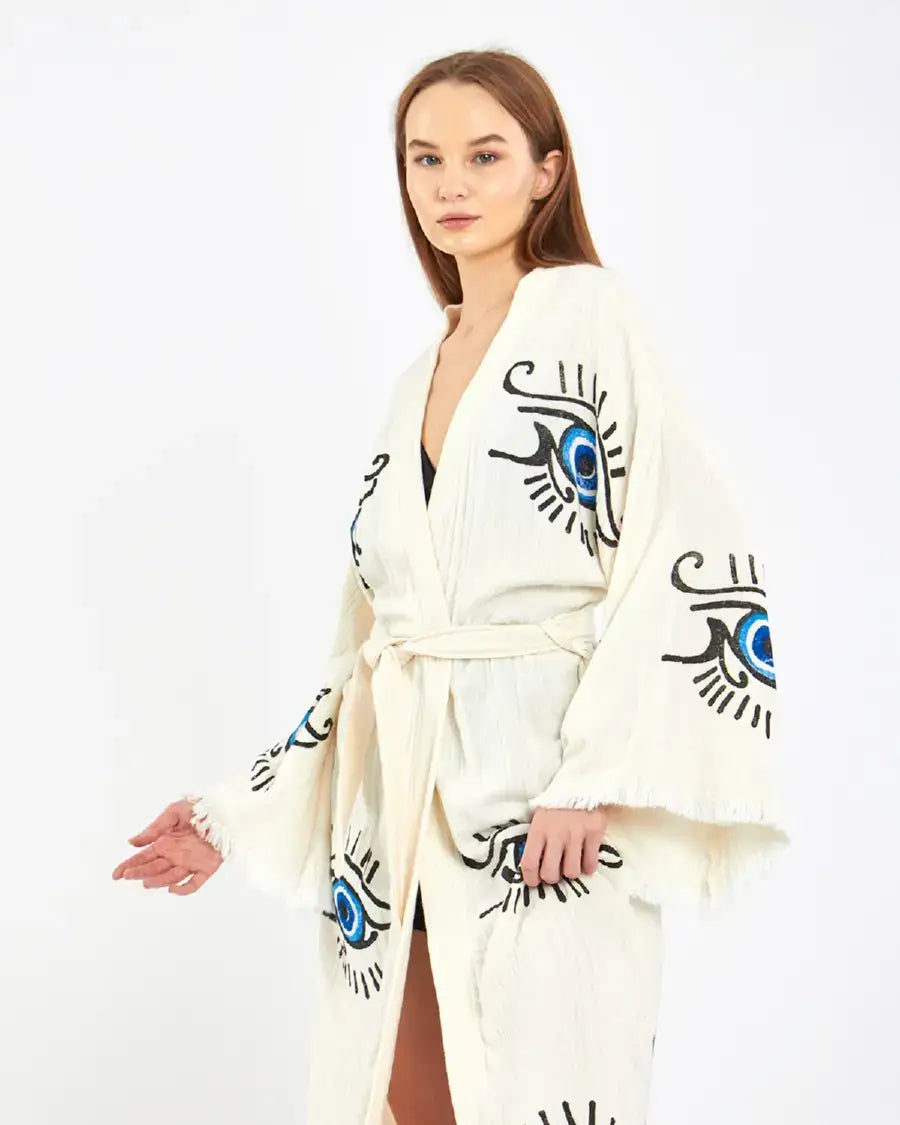 Long Evil Eye Kimono, Cotton Kimono, Evil Eye Robe, Kaftan