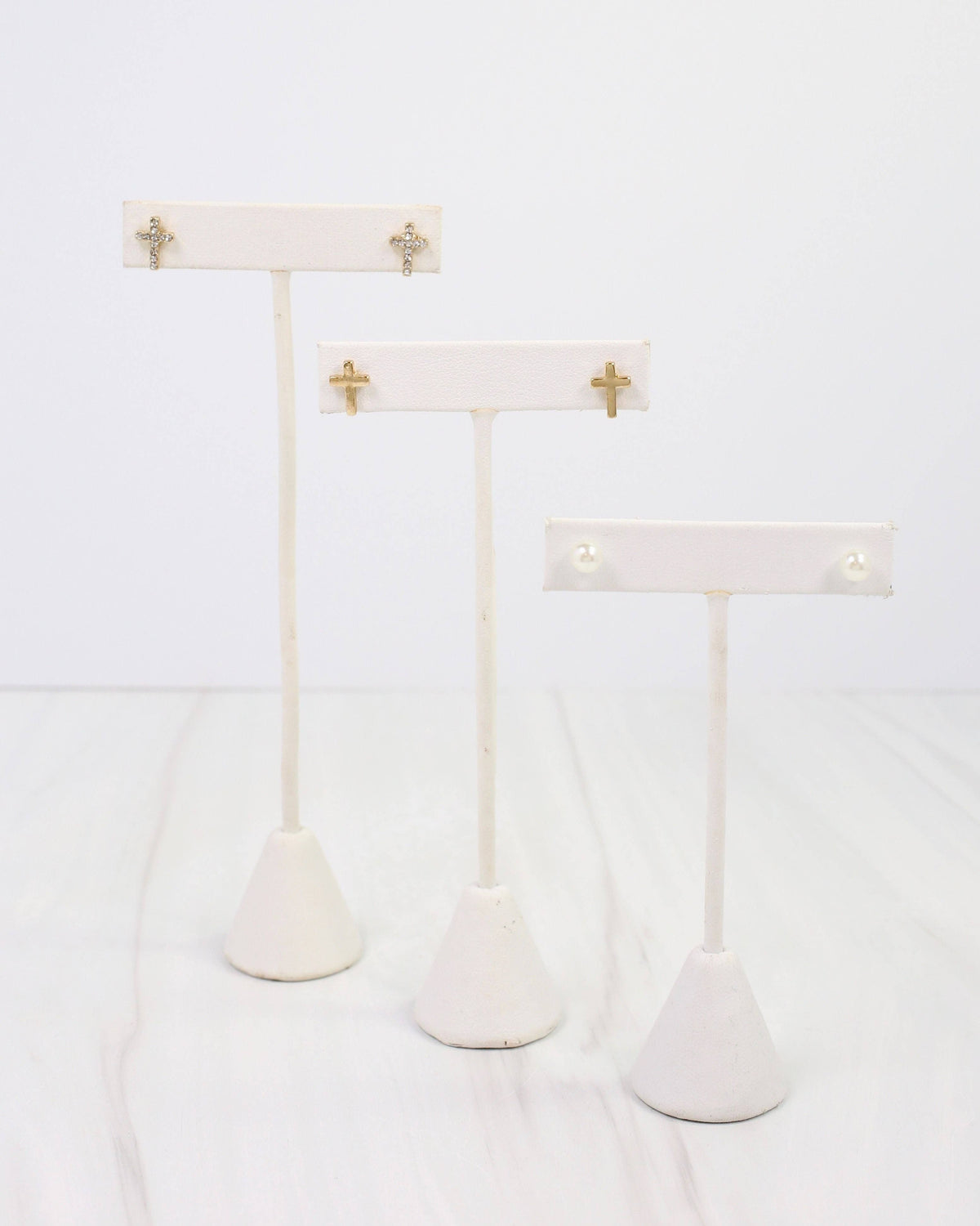 Saint Joseph Cross and Pearl Earring Set Gold