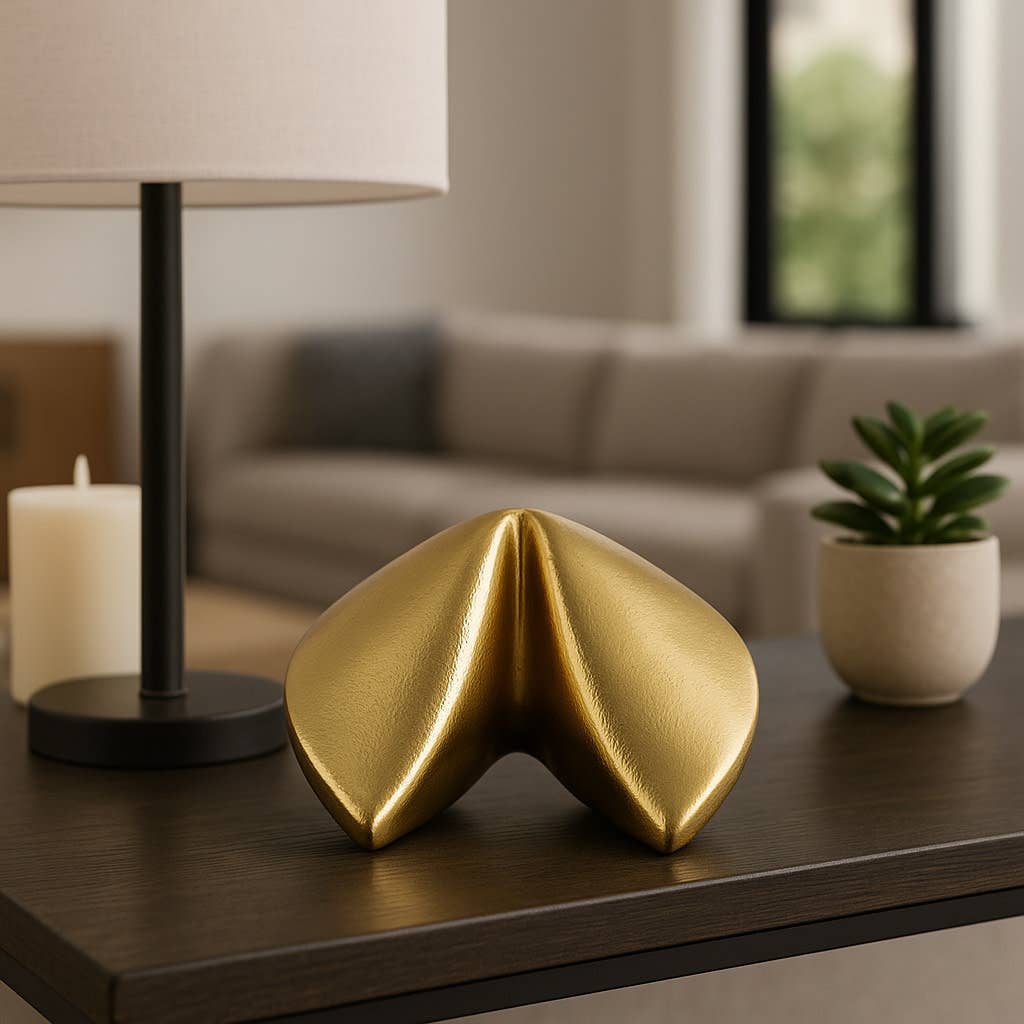 Metal Fortune Cookie Decorative Figurine - Gold, 5 in.