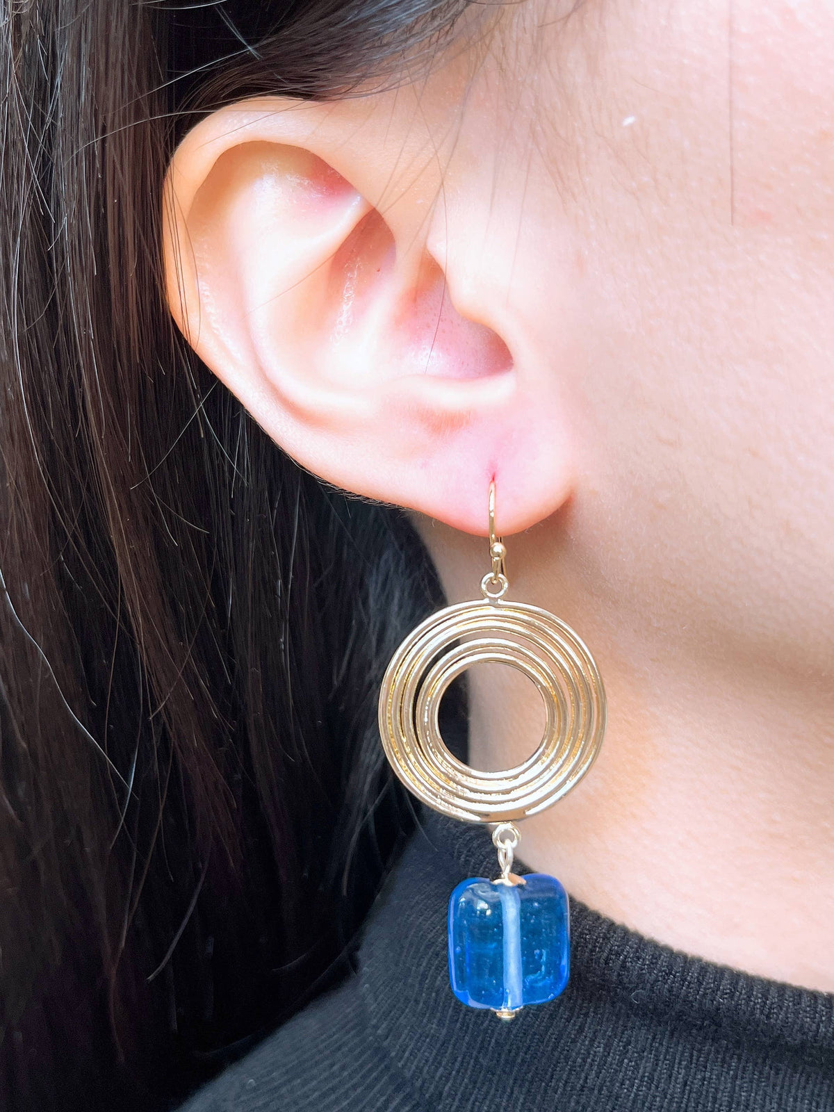 Tanzanite Murano Glass & Swirl Disc Drop Earrings - GF