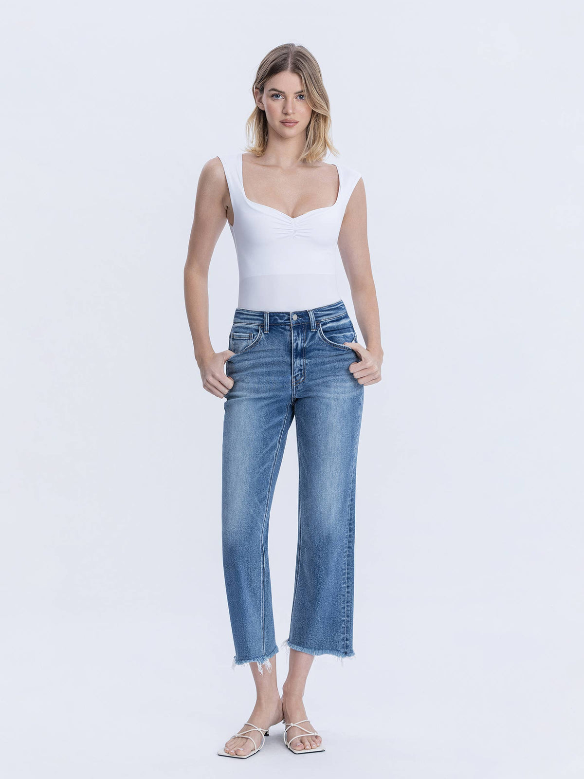 Vervet High Rise Frayed Hem Crop Straight Jeans