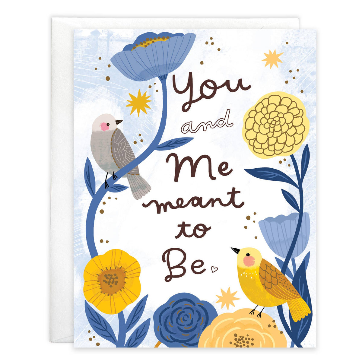 Anniversary Greeting Card - Gold Bird and Blue Flowers
