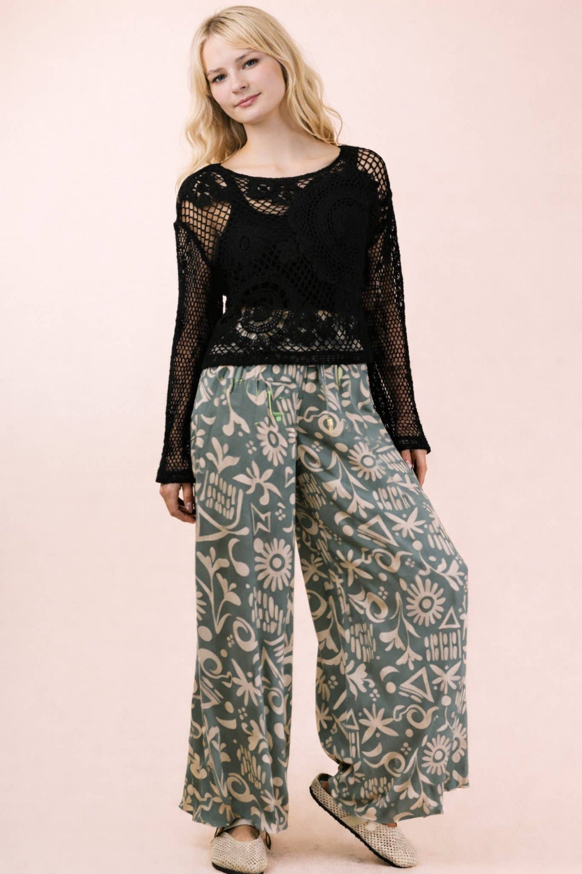 NP70715 - Printed Wide Leg Long Pants