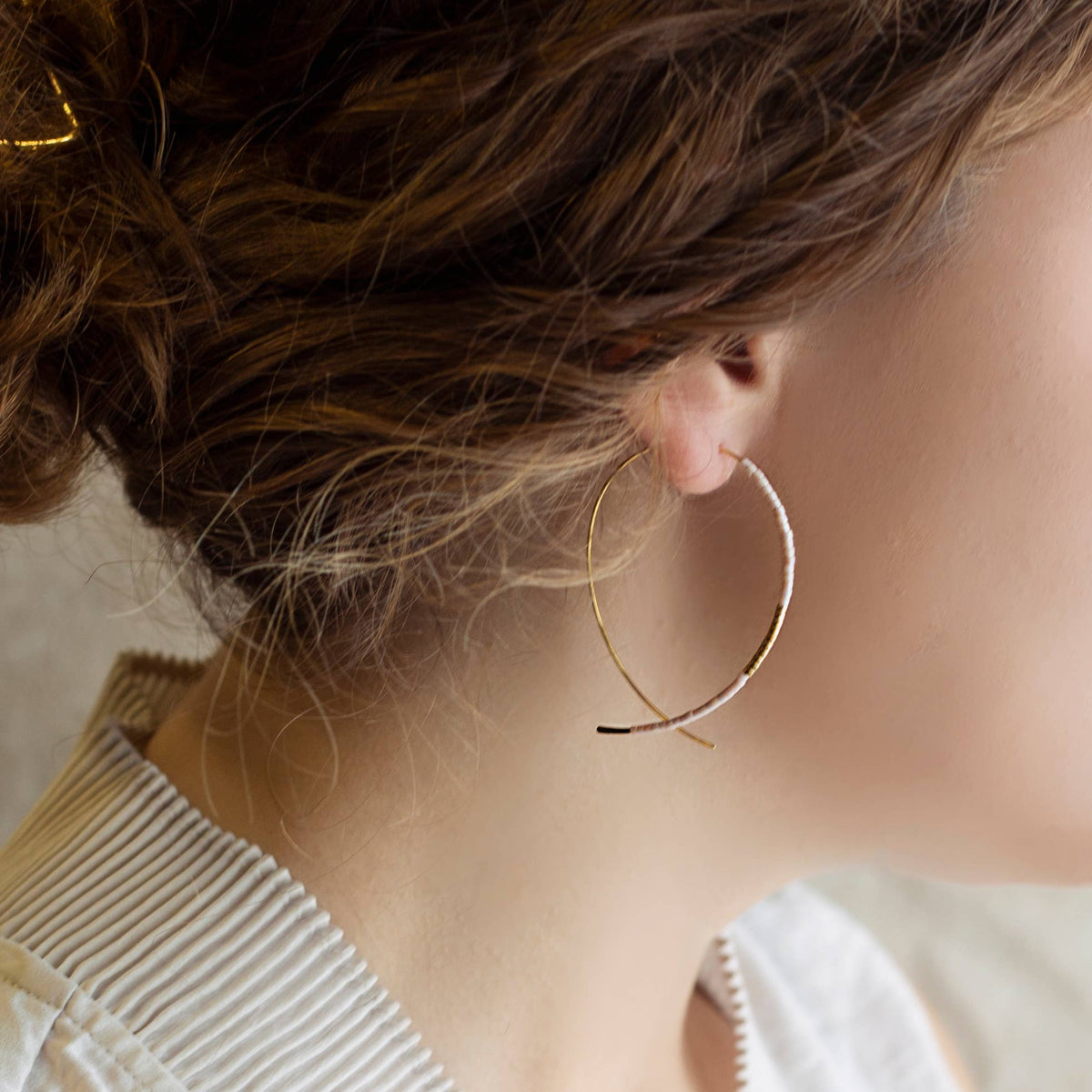 Norah Earrings-Champagne | Beaded Threader Earrings