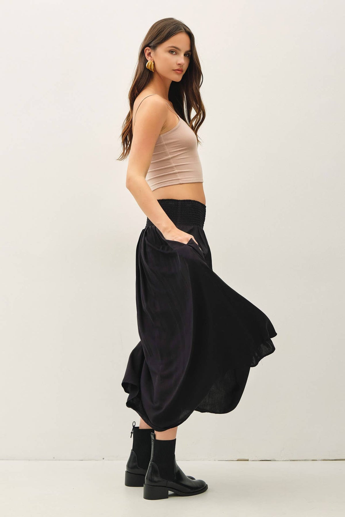 SMOCKED WAIST CIRCLE FULL SKIRT