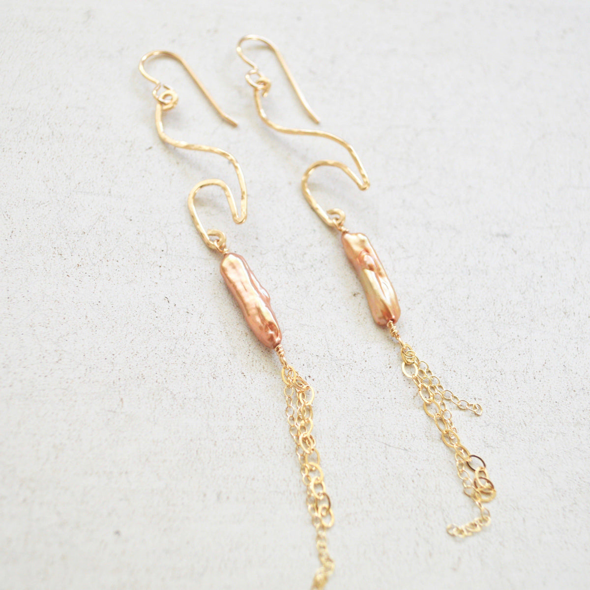 Gold Wave Pearl Earrings