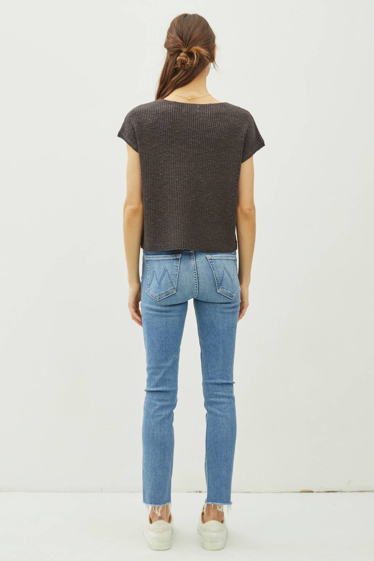 POCKET DOLMAN CAP SLEEVE BOXY KNIT