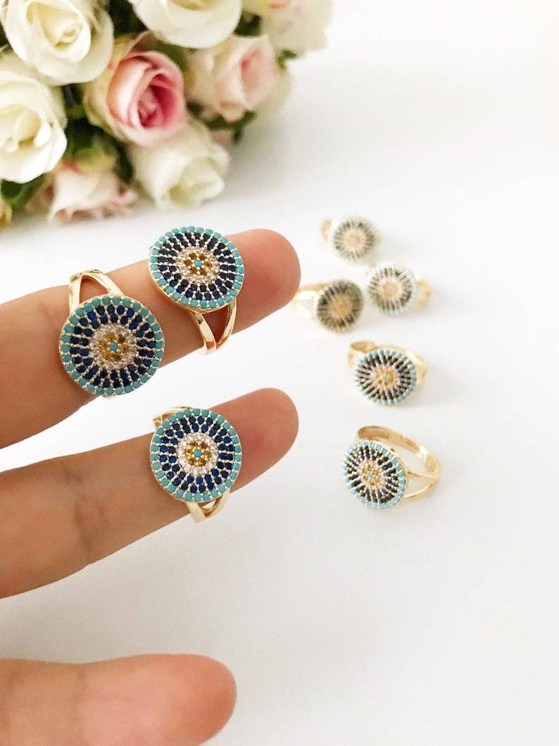 Zirconia Evil Eye Ring - Greek Style