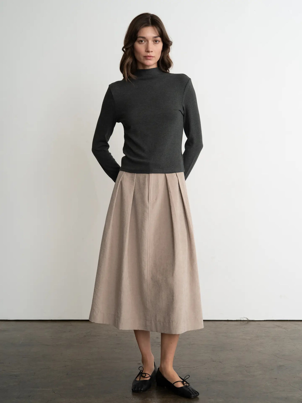 Timeless High-Waisted Suede Midi Skirt