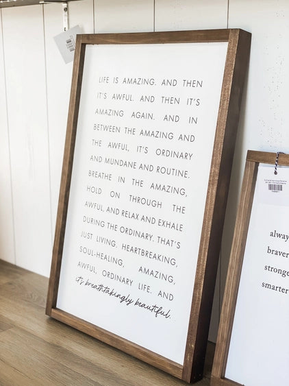 Life is Amazing and Then It's Awful 8" x 12" White with Light Oak Frame Wall Art