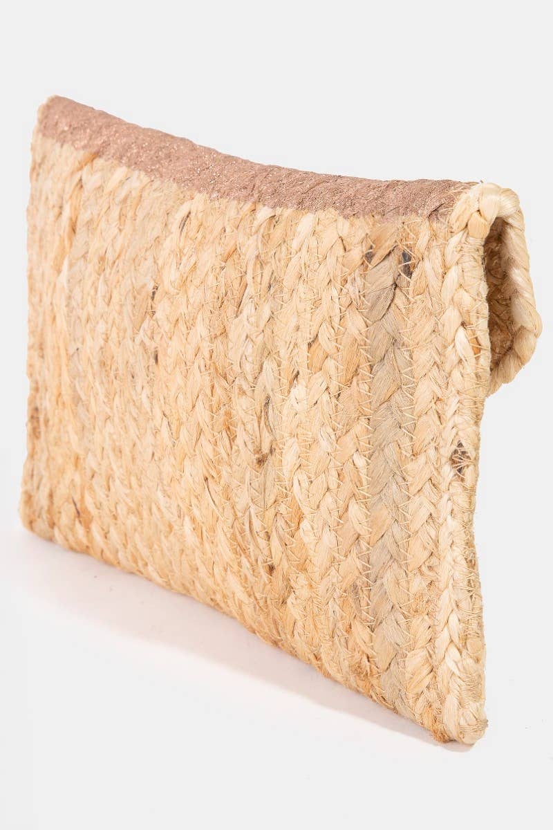 Metallic Accent Jute Envelope Clutch Bag