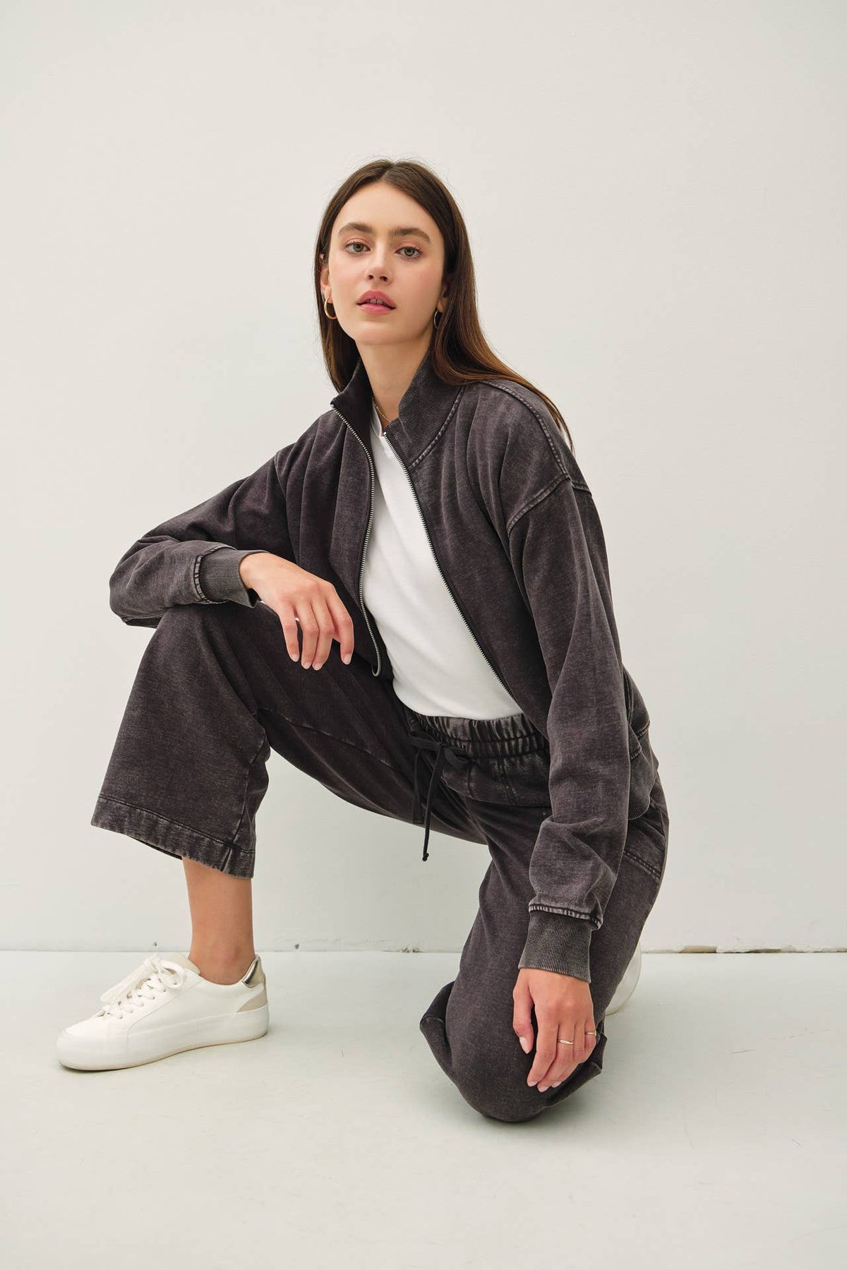 ACID WASH COTTON DRAWSTRING SWEATPANTS