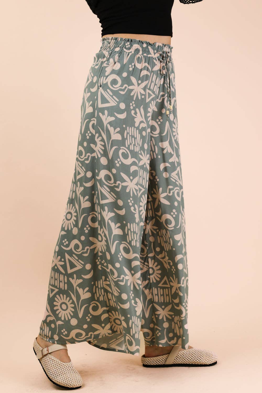 NP70715 - Printed Wide Leg Long Pants
