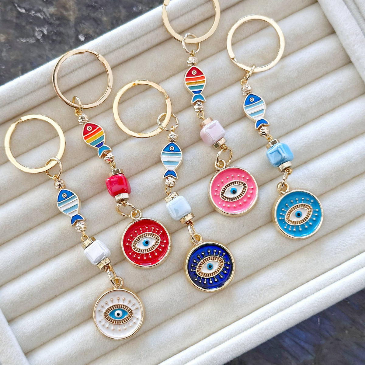 Evil Eye Keychain, Good Luck Charm Fish Keychain