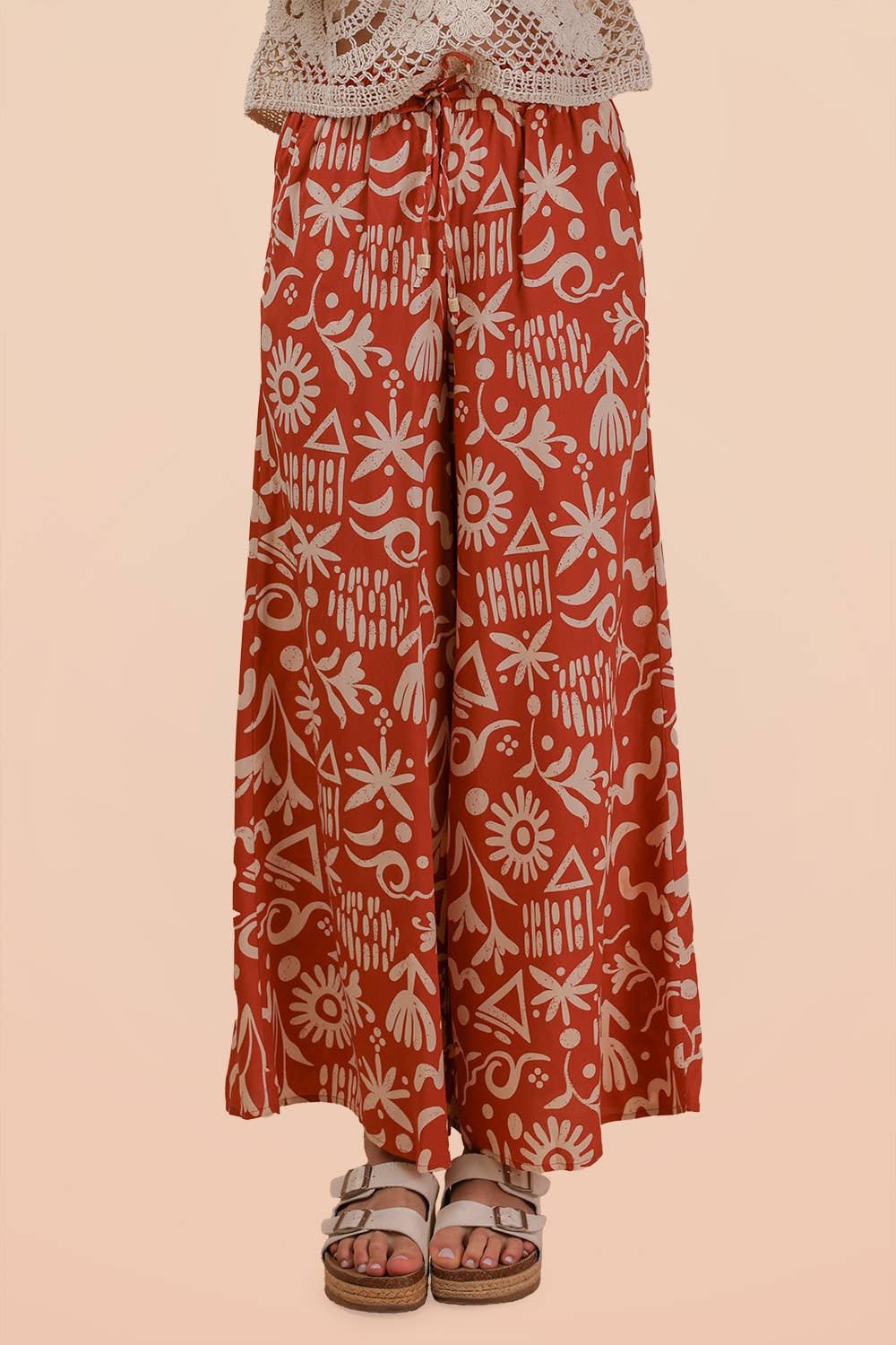 NP70715 - Printed Wide Leg Long Pants