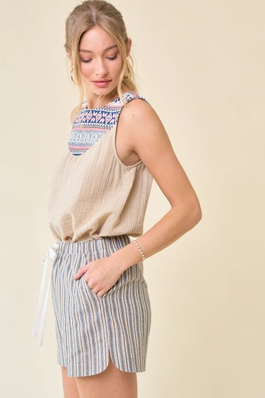 Charcoal, Mustard, & Blue Striped Shorts