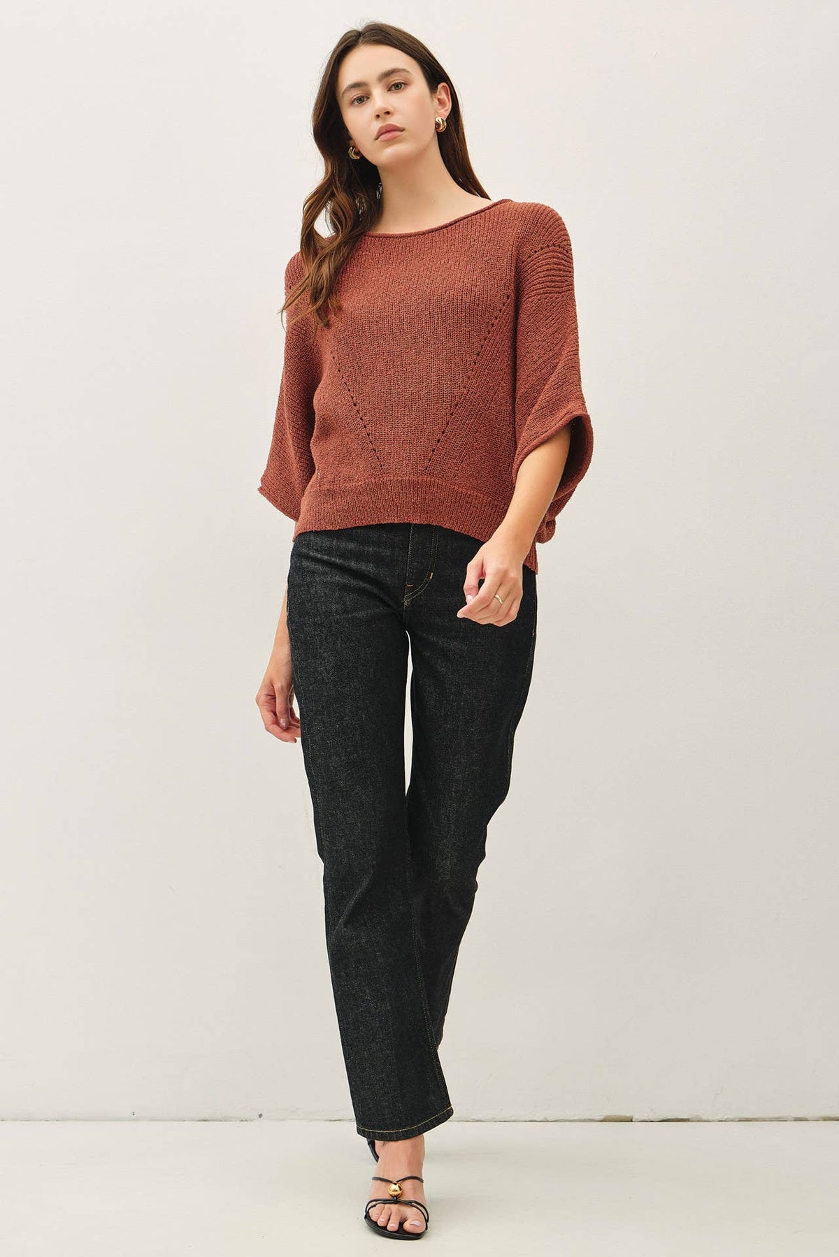 POINTELLE DOLMAN SLEEVE CROPPED SWEATER