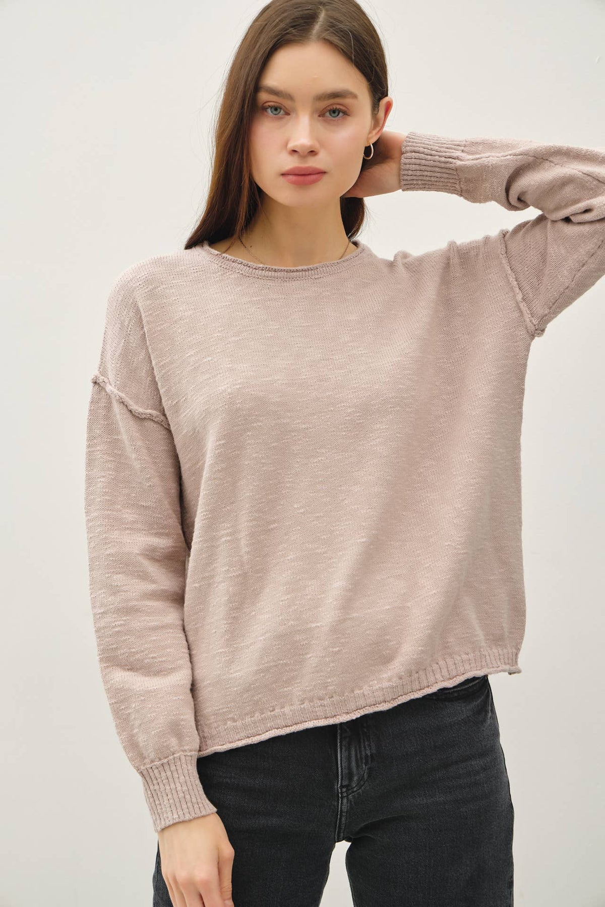 INSIDE OUT DROP SHOULDER PULLOVER SWEATER