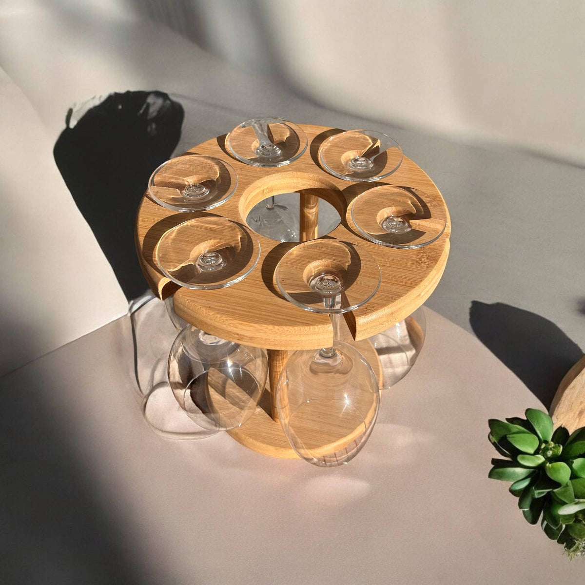 Bamboo Wine Glass and Bottle Holder | Circle