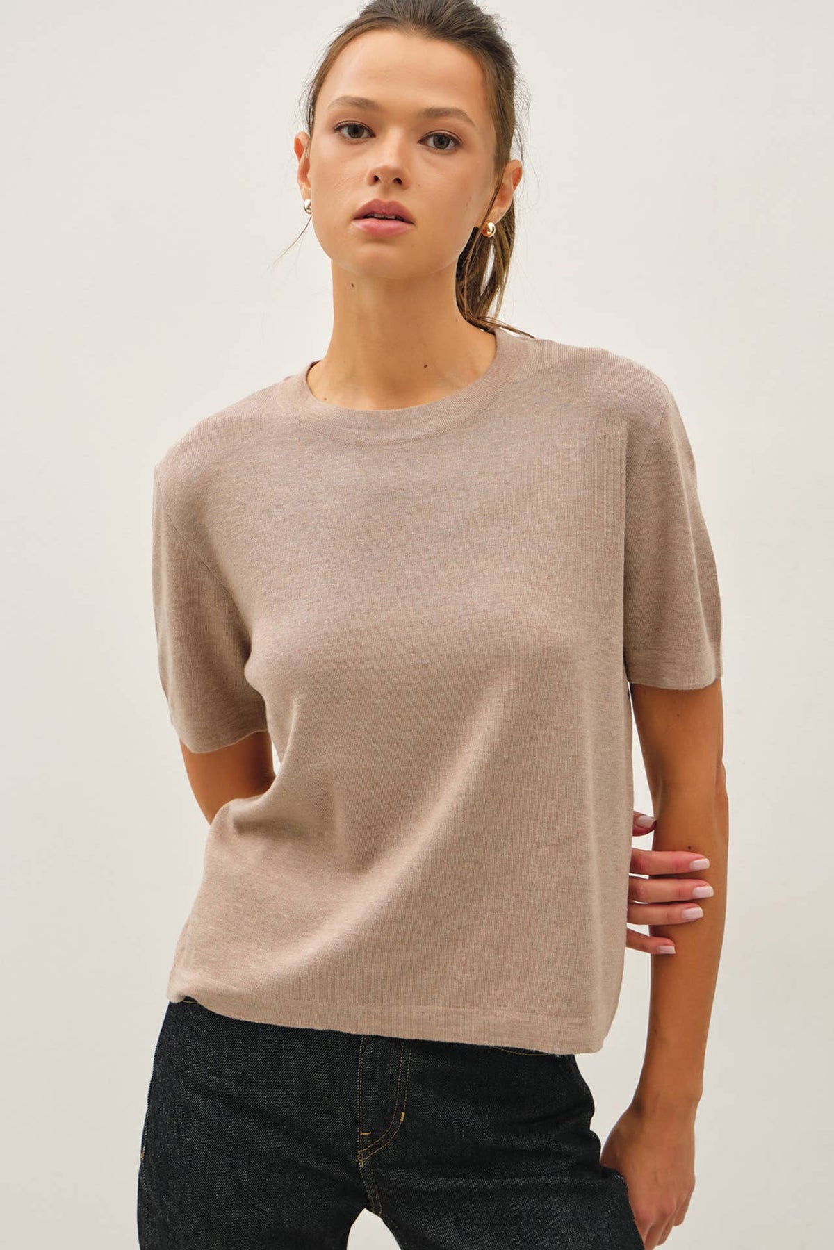 CASHMERE BLENDED SHORT SLEEVE SWEATER