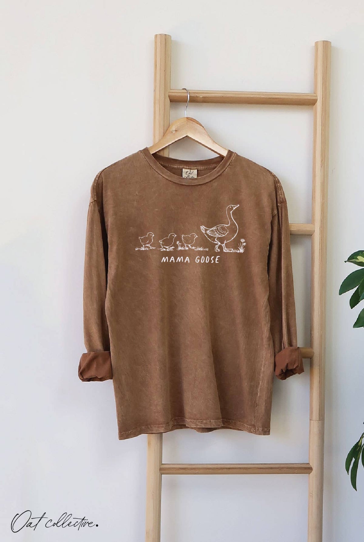 MAMA GOOSE Mineral Washed  Graphic Tee Long Sleeve.