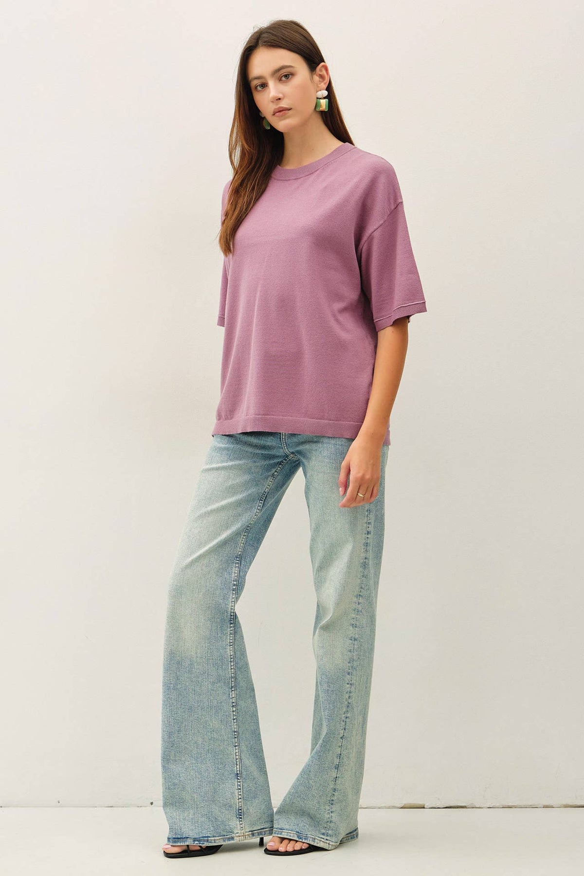 BOXY FIT HALF SLEEVE CREWNECK SWEATER
