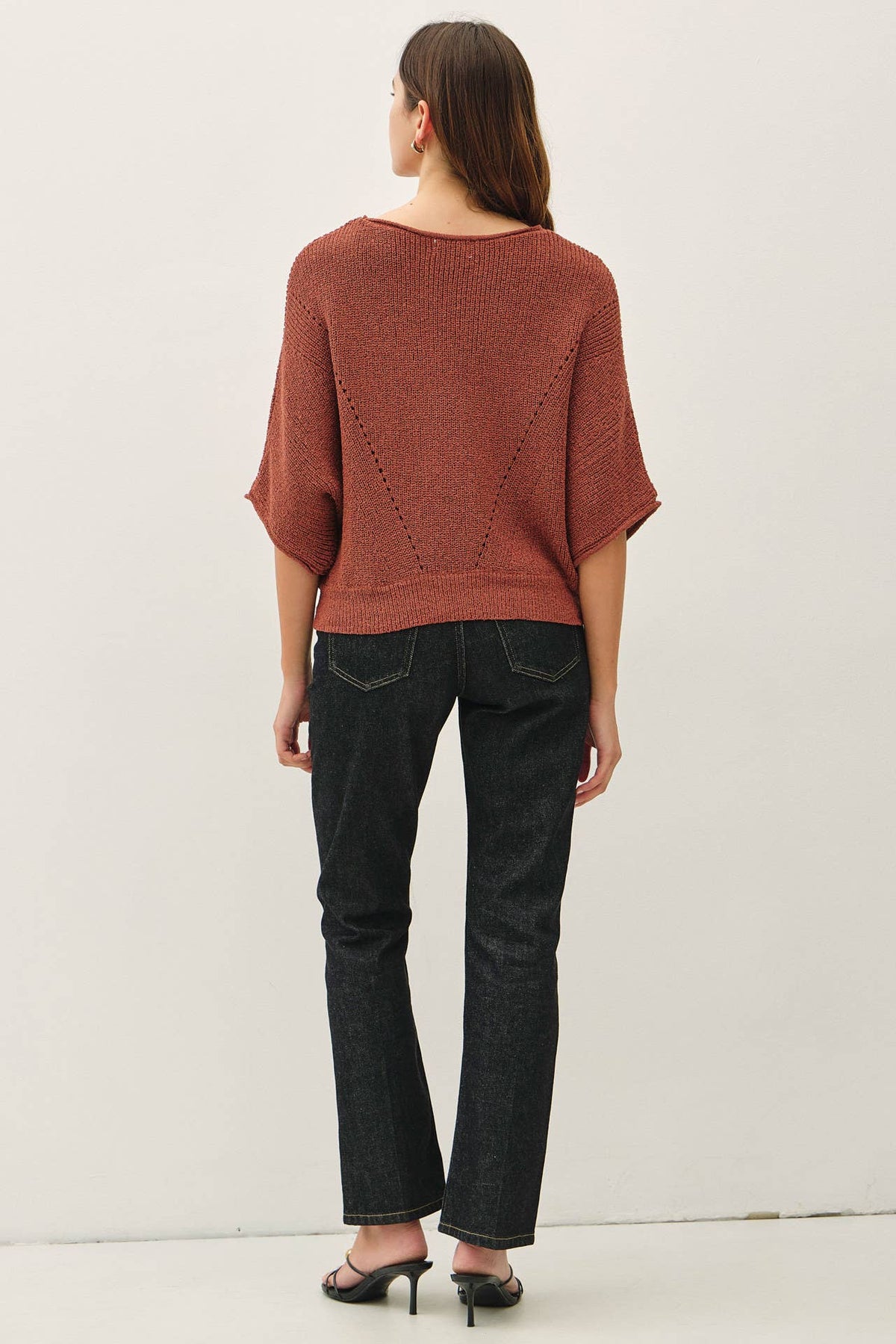 POINTELLE DOLMAN SLEEVE CROPPED SWEATER