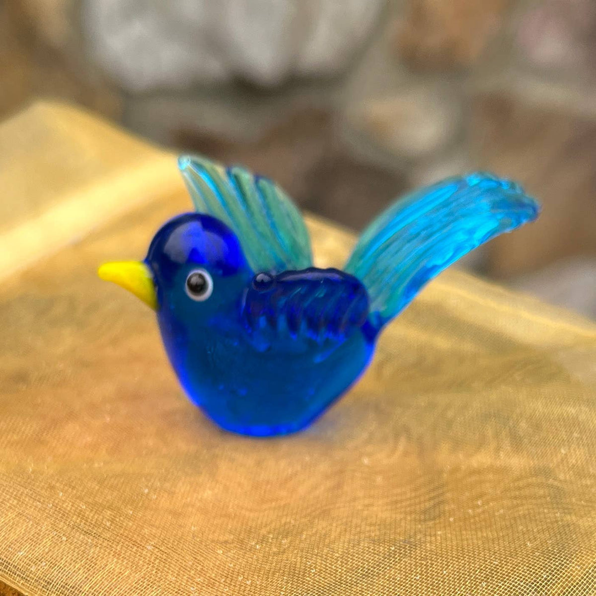 Glass Blue Bird Sitter Miniature - Figurine Collectible
