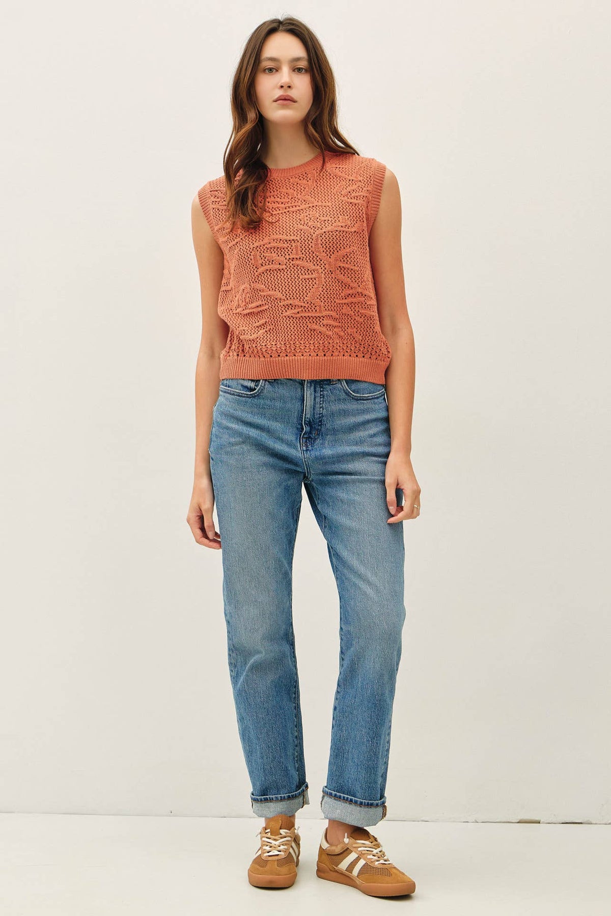 FLORAL PATTERN CROCHET SWEATER TOP