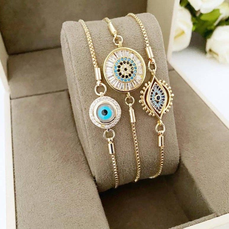 Evil Eye Bracelet, Adjustable Bracelet, Cz Bracelet