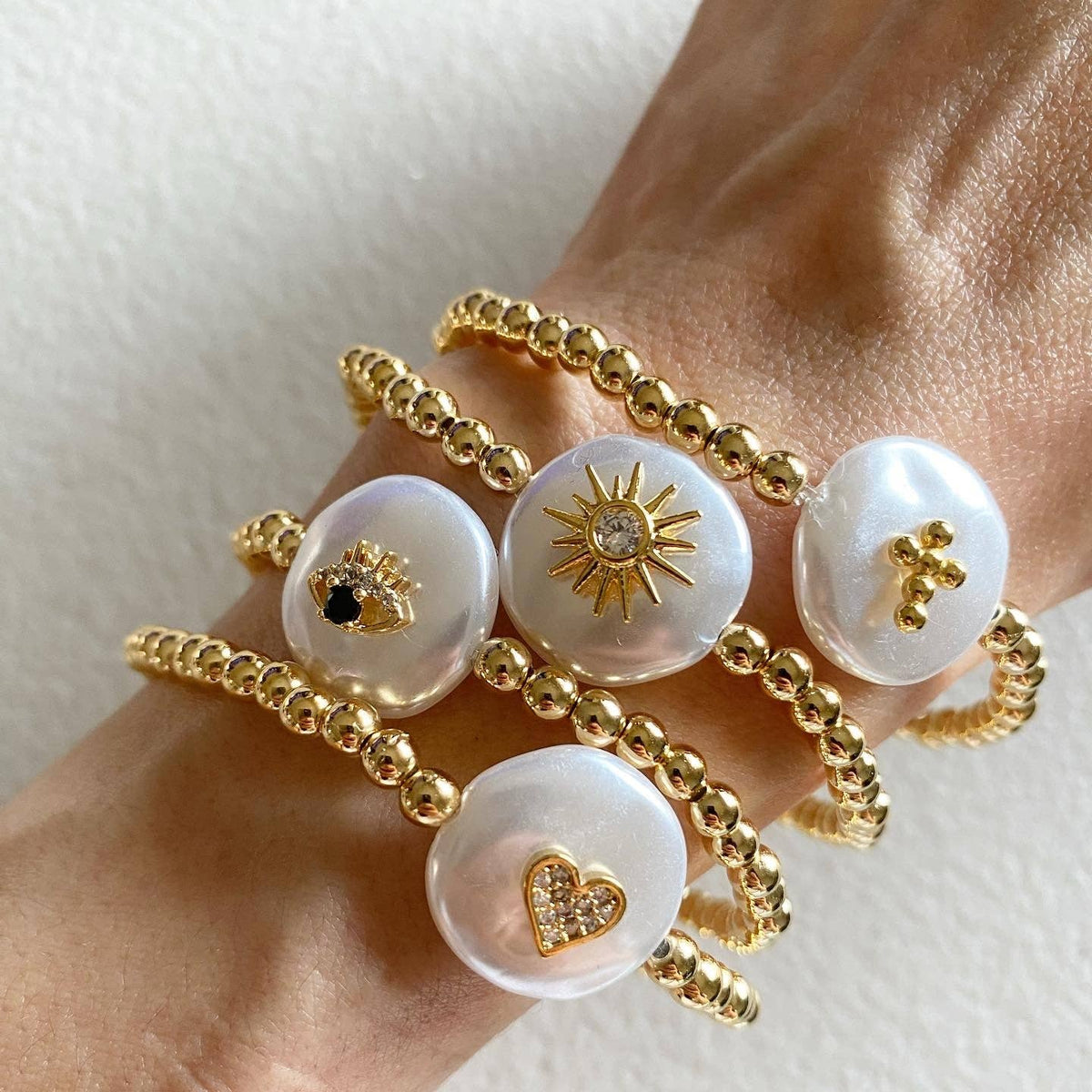 Beaded Pearl Disc Bracelet