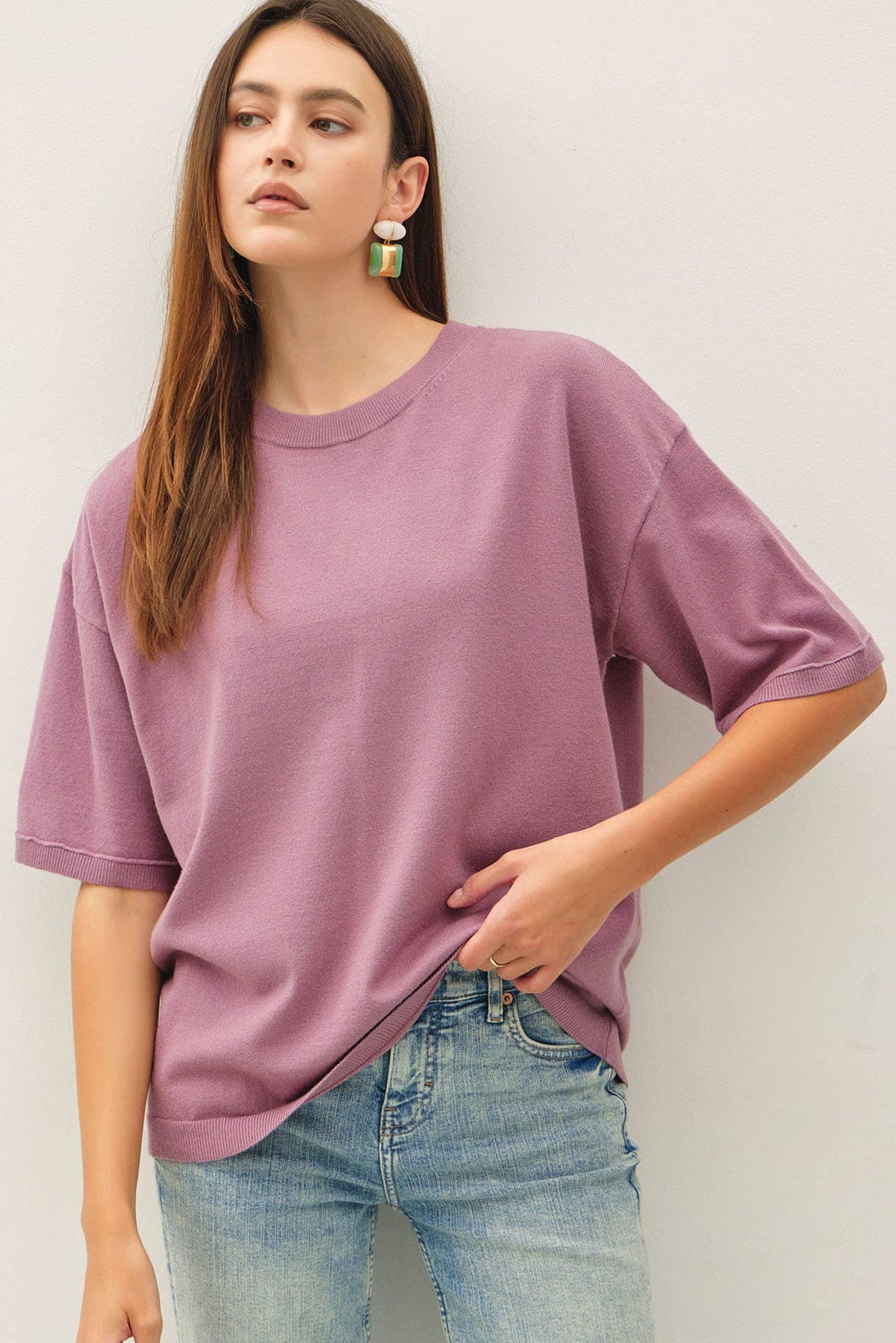 BOXY FIT HALF SLEEVE CREWNECK SWEATER