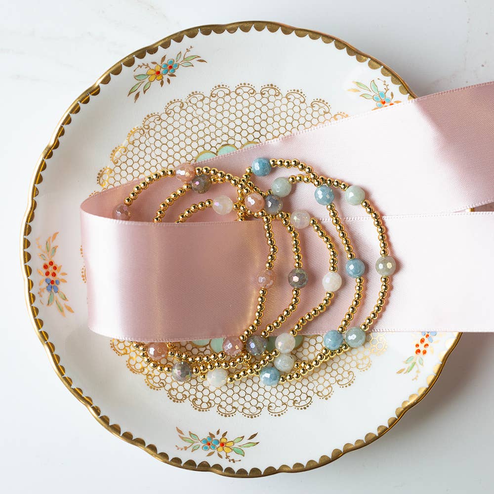 Gilded Gold Beaded Bracelets-Dot, Amazonite