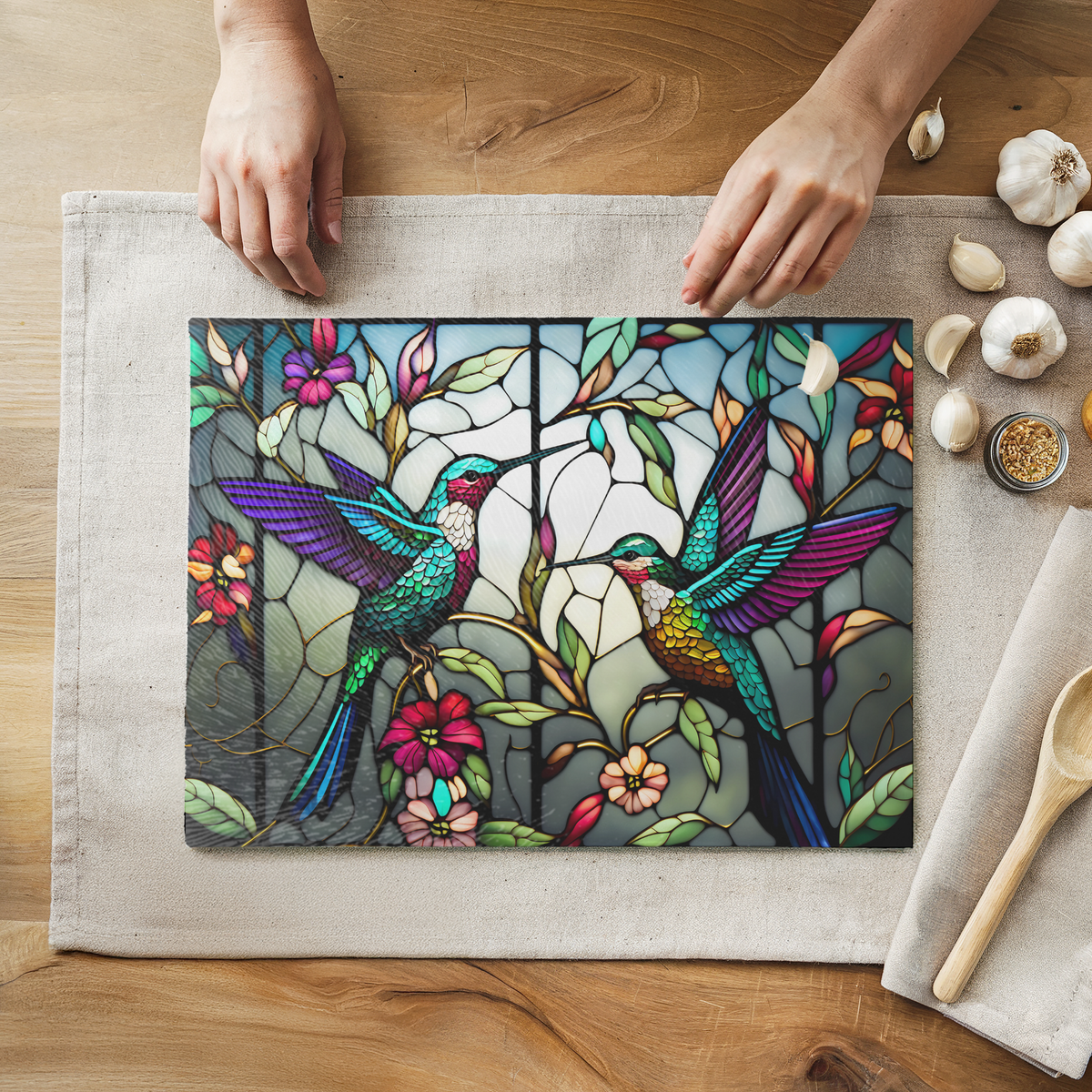 Tempered Glass Cutting Board: Hummingbird Charcuterie Tray