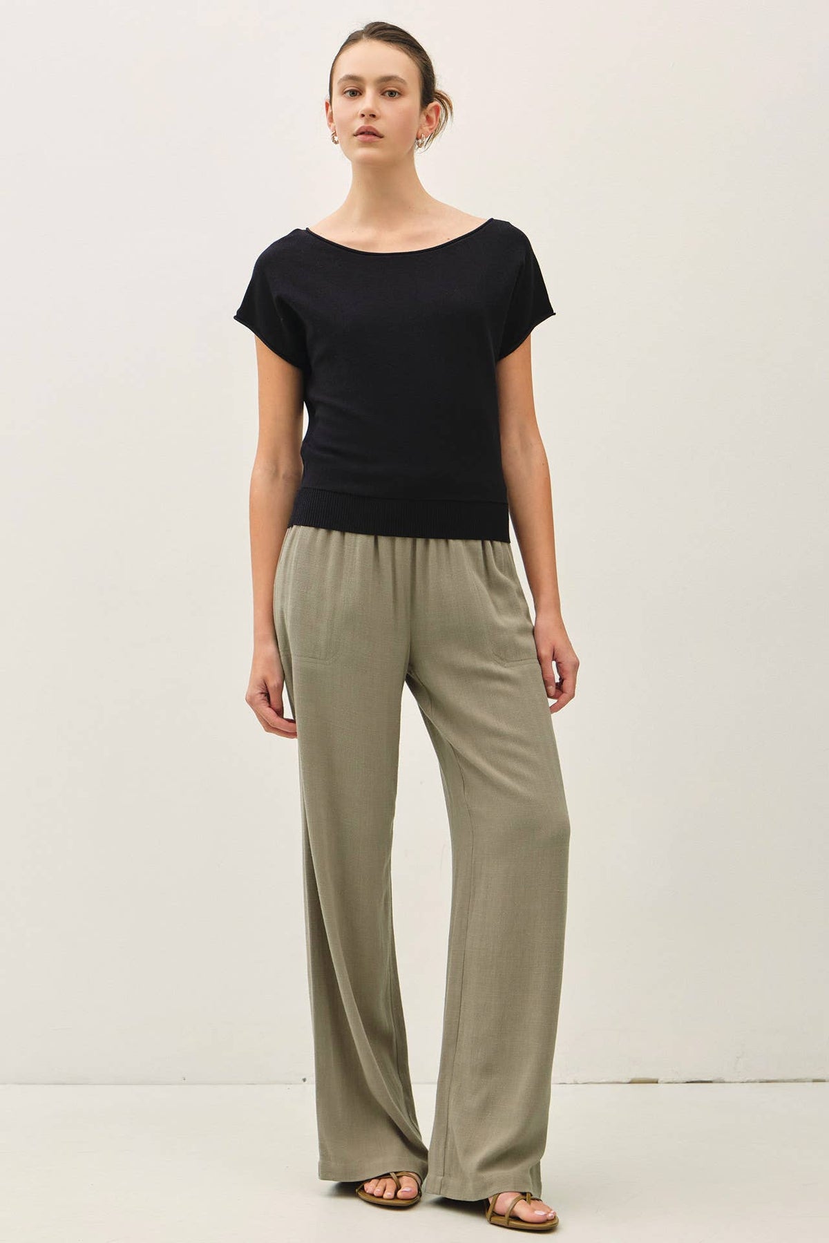 BOAT NECK CAP SLEEVE FINE SWEATER TOP