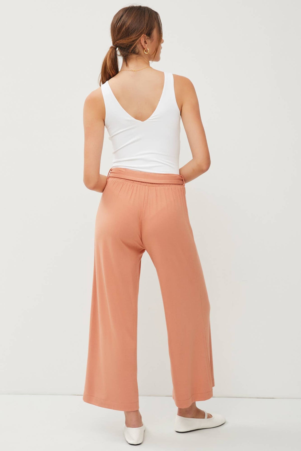 TIE BOW STRETCH CROP WIDE LEG PANTS