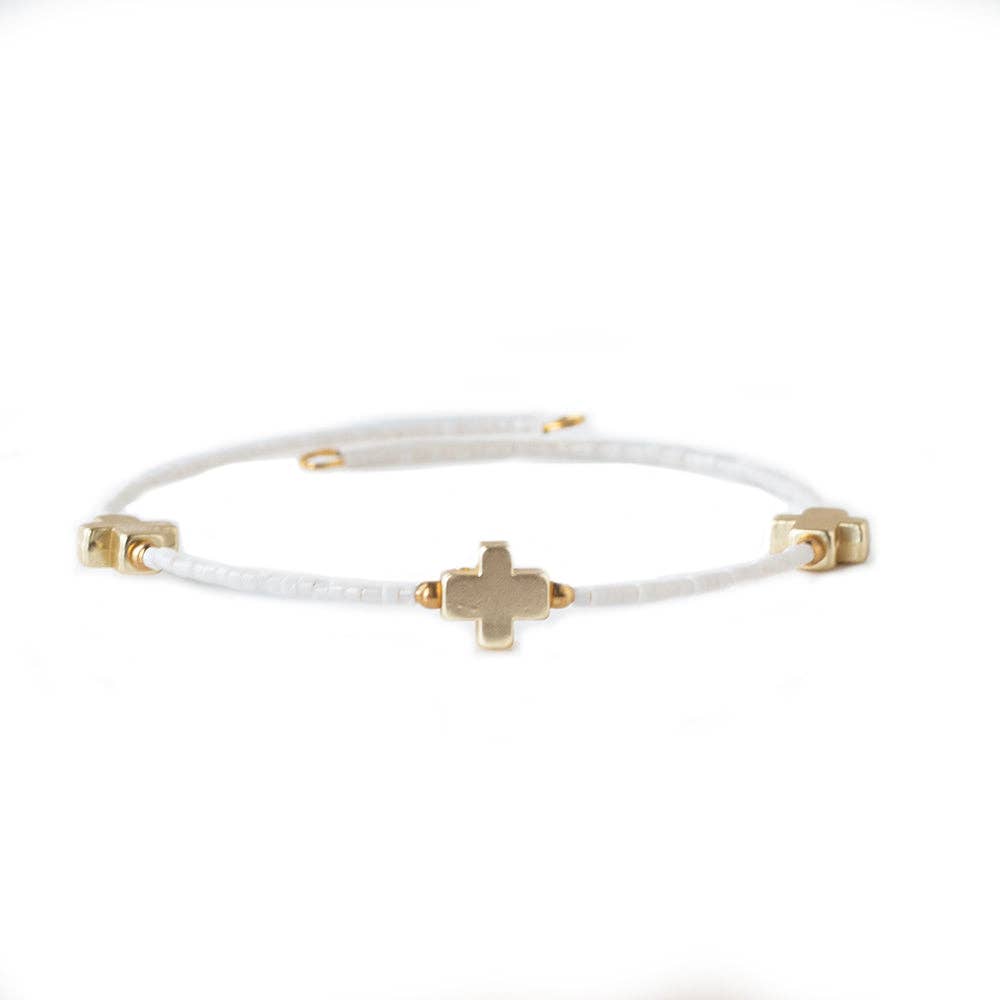 Faithful Cross Bangle-White, Cross Bracelet | Christian