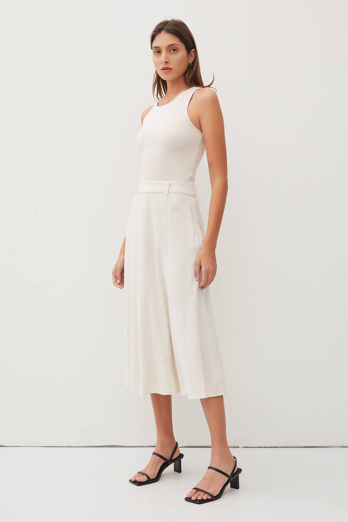 BELT LOOPS DETAILED WAIST FLOWY MIDI SKIRT