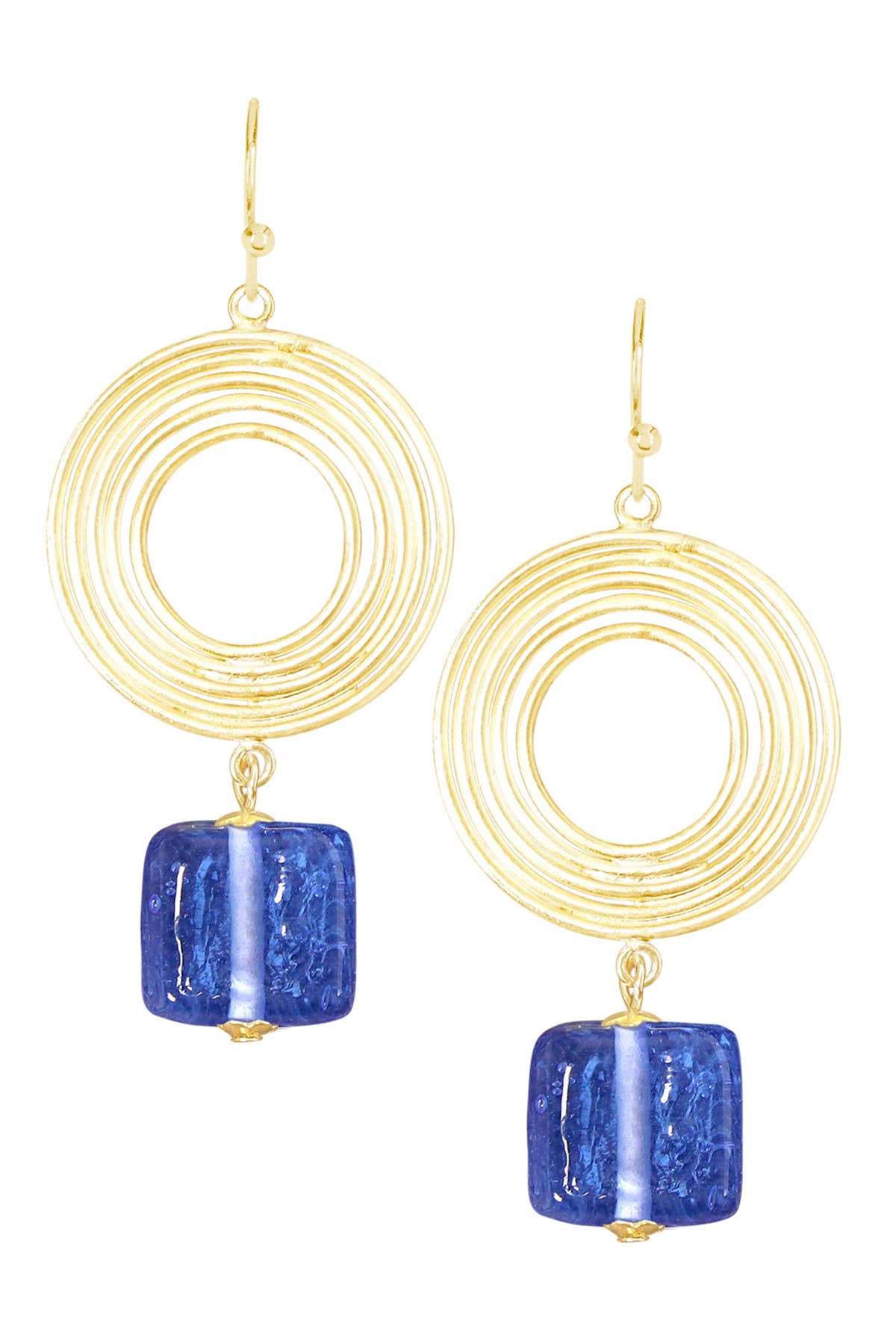 Tanzanite Murano Glass & Swirl Disc Drop Earrings - GF