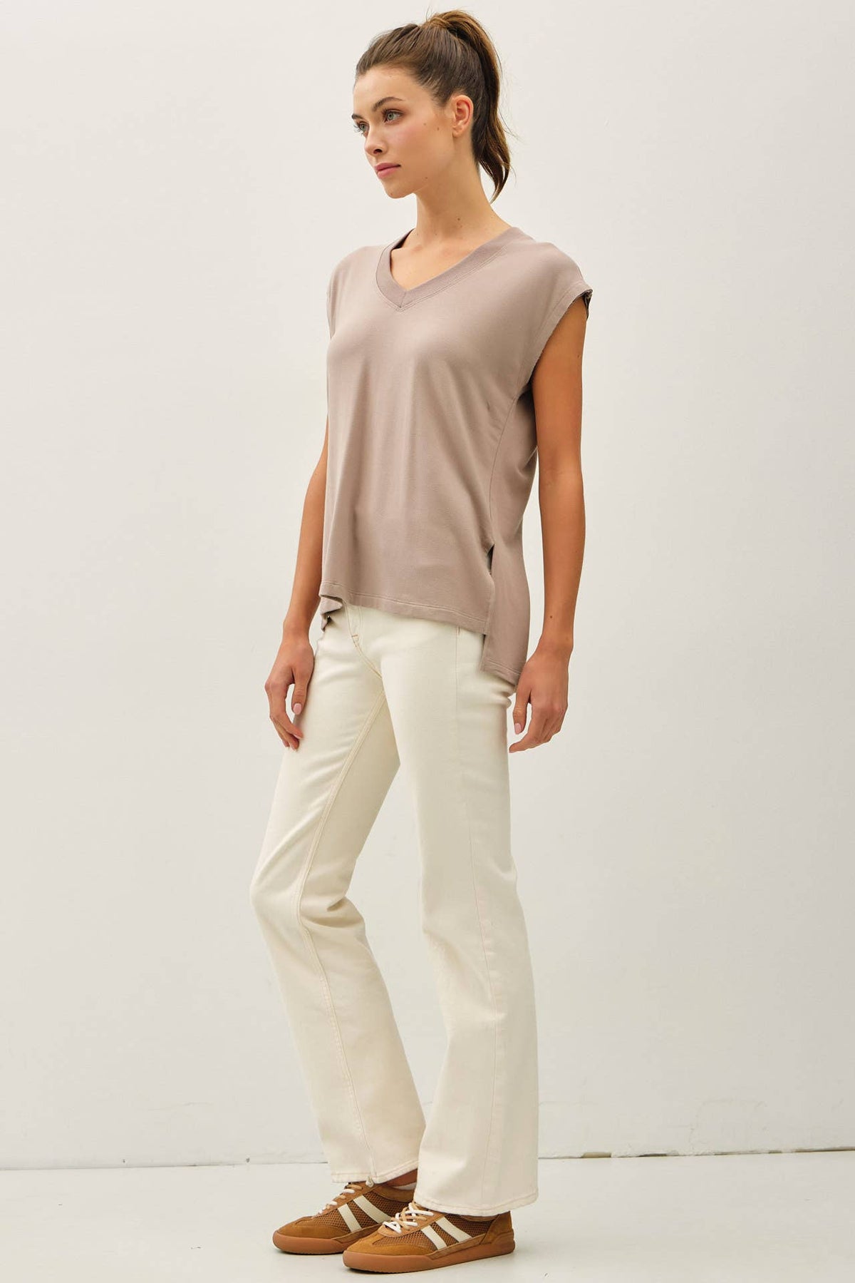 MODAL BUTTERY DOLMAN SLEEVE V NECK TOP